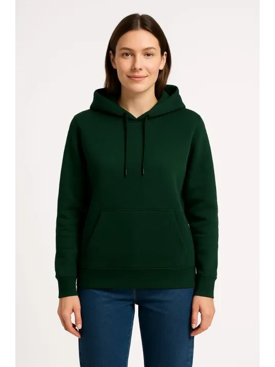 Kadın Üç İplik Kapüşonlu Kanguru Cepli Sweatshirt hoodie - Haki