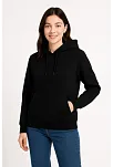 Kadın Üç İplik Kapüşonlu Kanguru Cepli Sweatshirt Hoodie - Siyah