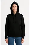 Kadın Üç İplik Kapüşonlu Kanguru Cepli Sweatshirt Hoodie - Siyah