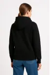 Kadın Üç İplik Kapüşonlu Kanguru Cepli Sweatshirt Hoodie - Siyah