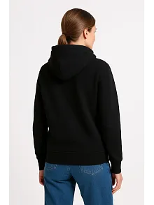 Kadın Üç İplik Kapüşonlu Kanguru Cepli Sweatshirt Hoodie - Siyah