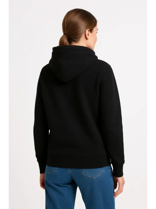 Kadın Üç İplik Kapüşonlu Kanguru Cepli Sweatshirt hoodie - Siyah Kadın Üç İplik Kapüşonlu Kanguru Cepli Sweatshirt hoodie - Siyah