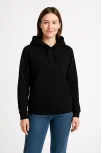 Kadın Üç İplik Kapüşonlu Kanguru Cepli Sweatshirt Hoodie - Siyah