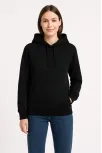 Kadın Üç İplik Kapüşonlu Kanguru Cepli Sweatshirt Hoodie - Siyah