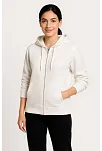 Kadın Üç İplik Kapüşonlu Tam Fermuarlı Kanguru Çepli Sweatshirt Hoodie - Beyaz