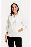 Kadın Üç İplik Kapüşonlu Tam Fermuarlı Kanguru Çepli Sweatshirt Hoodie - Beyaz