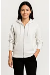 Kadın Üç İplik Kapüşonlu Tam Fermuarlı Kanguru Çepli Sweatshirt Hoodie - Beyaz