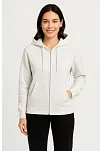 Kadın Üç İplik Kapüşonlu Tam Fermuarlı Kanguru Çepli Sweatshirt Hoodie - Beyaz
