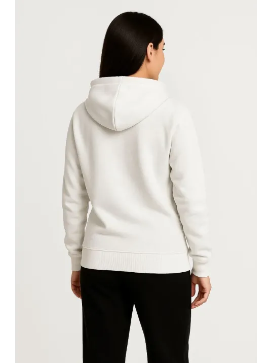 Kadın Üç İplik Kapüşonlu Tam Fermuarlı Kanguru Çepli SweatShirt Hoodie - Beyaz Kadın Üç İplik Kapüşonlu Tam Fermuarlı Kanguru Çepli SweatShirt Hoodie - Beyaz