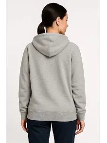 Kadın Üç İplik Kapüşonlu Tam Fermuarlı Kanguru Çepli Sweatshirt Hoodie - Gri