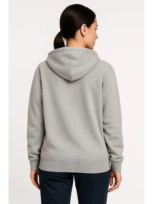Kadın Üç İplik Kapüşonlu Tam Fermuarlı Kanguru Çepli SweatShirt Hoodie - Gri Kadın Üç İplik Kapüşonlu Tam Fermuarlı Kanguru Çepli SweatShirt Hoodie - Gri