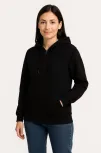 Kadın Üç İplik Kapüşonlu Tam Fermuarlı Kanguru Çepli Sweatshirt Hoodie - Siyah