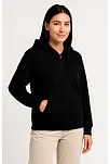 Kadın Üç İplik Kapüşonlu Tam Fermuarlı Kanguru Çepli Sweatshirt Hoodie - Siyah