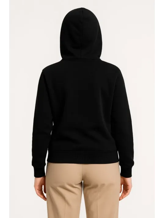 Kadın Üç İplik Kapüşonlu Tam Fermuarlı Kanguru Çepli SweatShirt Hoodie - Siyah Kadın Üç İplik Kapüşonlu Tam Fermuarlı Kanguru Çepli SweatShirt Hoodie - Siyah