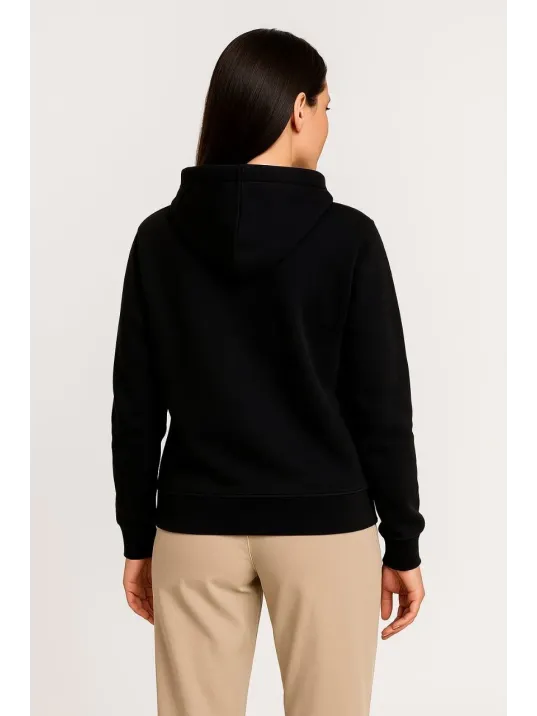 Kadın Üç İplik Kapüşonlu Tam Fermuarlı Kanguru Çepli SweatShirt Hoodie - Siyah Kadın Üç İplik Kapüşonlu Tam Fermuarlı Kanguru Çepli SweatShirt Hoodie - Siyah