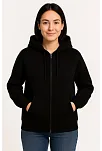 Kadın Üç İplik Kapüşonlu Tam Fermuarlı Kanguru Çepli Sweatshirt Hoodie - Siyah
