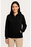 Kadın Üç İplik Kapüşonlu Tam Fermuarlı Kanguru Çepli Sweatshirt Hoodie - Siyah