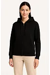 Kadın Üç İplik Kapüşonlu Tam Fermuarlı Kanguru Çepli Sweatshirt Hoodie - Siyah