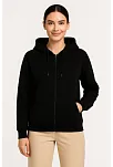 Kadın Üç İplik Kapüşonlu Tam Fermuarlı Kanguru Çepli Sweatshirt Hoodie - Siyah