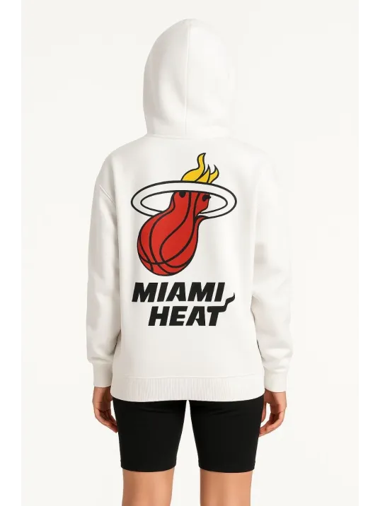 Kadın Üç İplik Kapüşonlu Ön ve Arka Baskılı SweatShirt hoodie - Beyaz