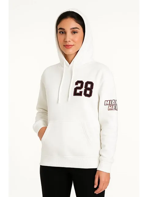 Kadın Üç İplik Kapüşonlu Ön Ve Arka Baskılı Sweatshirt Hoodie - Beyaz