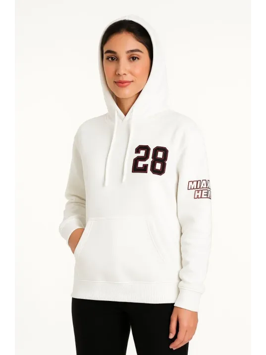 Kadın Üç İplik Kapüşonlu Ön ve Arka Baskılı SweatShirt hoodie - Beyaz