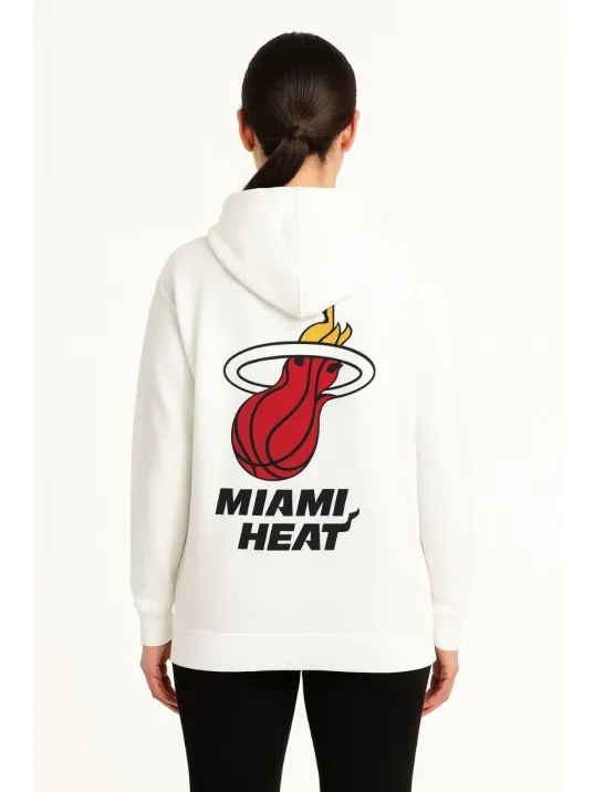 Kadın Üç İplik Kapüşonlu Ön ve Arka Baskılı SweatShirt hoodie - Beyaz