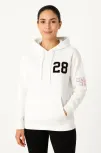 Kadın Üç İplik Kapüşonlu Ön Ve Arka Baskılı Sweatshirt Hoodie - Beyaz