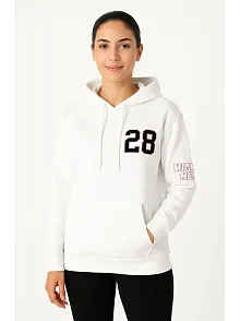 Kadın Üç İplik Kapüşonlu Ön Ve Arka Baskılı Sweatshirt Hoodie - Beyaz