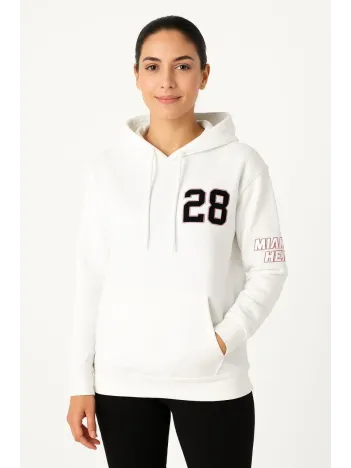 Kadın Üç İplik Kapüşonlu Ön ve Arka Baskılı SweatShirt hoodie - Beyaz Kadın Üç İplik Kapüşonlu Ön ve Arka Baskılı SweatShirt hoodie - Beyaz