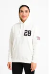 Kadın Üç İplik Kapüşonlu Ön Ve Arka Baskılı Sweatshirt Hoodie - Beyaz