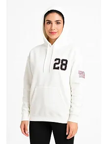 Kadın Üç İplik Kapüşonlu Ön Ve Arka Baskılı Sweatshirt Hoodie - Beyaz
