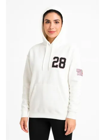 Kadın Üç İplik Kapüşonlu Ön ve Arka Baskılı SweatShirt hoodie - Beyaz Kadın Üç İplik Kapüşonlu Ön ve Arka Baskılı SweatShirt hoodie - Beyaz