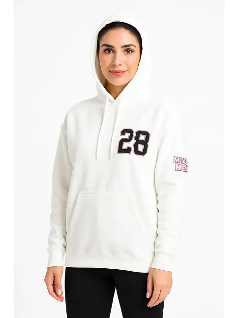 Kadın Üç İplik Kapüşonlu Ön Ve Arka Baskılı Sweatshirt Hoodie - Beyaz