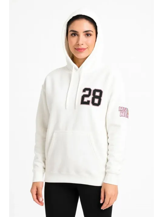 Kadın Üç İplik Kapüşonlu Ön ve Arka Baskılı SweatShirt hoodie - Beyaz