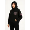 Kadın Üç İplik Kapüşonlu Ön ve Arka Baskılı SweatShirt hoodie - Siyah