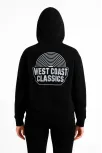 Kadın Kapşonlu Sweatshirt – Oversize Üç İplik Şardonlu Hoodie, “west Coast Classics” Ön & Arka Baskılı, Kanguru Cepli Kışlık Günlük Stil - Siyah
