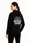 Kadın Kapşonlu Sweatshirt – Oversize Üç İplik Şardonlu Hoodie, “west Coast Classics” Ön & Arka Baskılı, Kanguru Cepli Kışlık Günlük Stil - Siyah