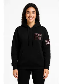 Kadın Üç İplik Kapüşonlu Ön Ve Arka Baskılı Sweatshirt Hoodie - Siyah