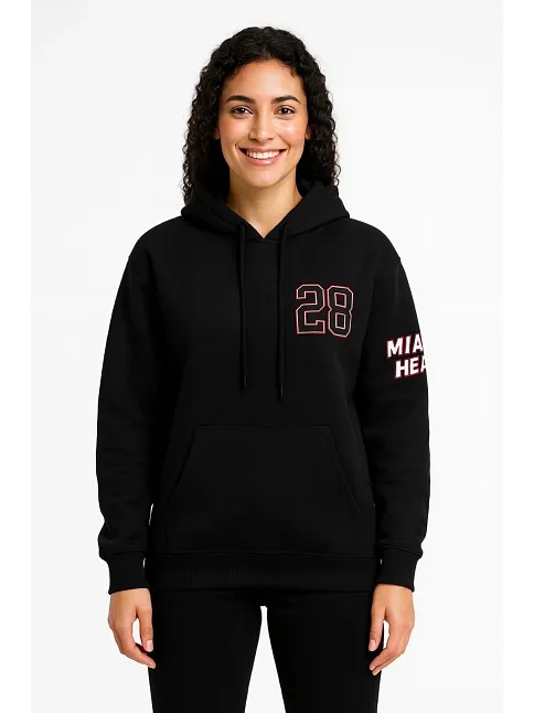 Kadın Üç İplik Kapüşonlu Ön Ve Arka Baskılı Sweatshirt Hoodie - Siyah
