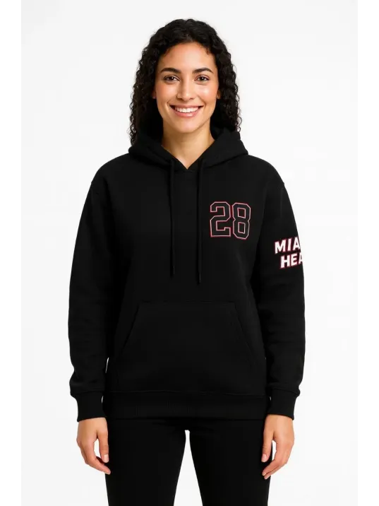 Kadın Üç İplik Kapüşonlu Ön ve Arka Baskılı SweatShirt hoodie - Siyah