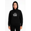Kadın Kapşonlu Sweatshirt – Oversize Üç İplik Şardonlu Hoodie, “West Coast Classics” Ön & Arka Baskılı, Kanguru Cepli Kışlık Günlük Stil - Siyah