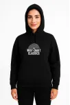 Kadın Kapşonlu Sweatshirt – Oversize Üç İplik Şardonlu Hoodie, “west Coast Classics” Ön & Arka Baskılı, Kanguru Cepli Kışlık Günlük Stil - Siyah