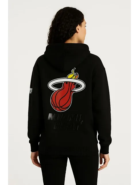 Kadın Üç İplik Kapüşonlu Ön Ve Arka Baskılı Sweatshirt Hoodie - Siyah