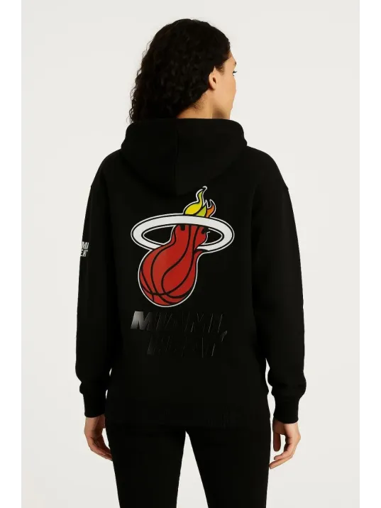 Kadın Üç İplik Kapüşonlu Ön ve Arka Baskılı SweatShirt hoodie - Siyah