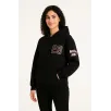 Kadın Üç İplik Kapüşonlu Ön ve Arka Baskılı SweatShirt hoodie - Siyah