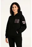Kadın Üç İplik Kapüşonlu Ön Ve Arka Baskılı Sweatshirt Hoodie - Siyah