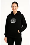 Kadın Kapşonlu Sweatshirt – Oversize Üç İplik Şardonlu Hoodie, “west Coast Classics” Ön & Arka Baskılı, Kanguru Cepli Kışlık Günlük Stil - Siyah