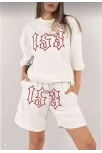 Kadın Unisex Nakış İşlemeli Şort Takım - Beyaz
