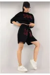 Kadın Unisex Nakış İşlemeli Şort Takım - Siyah